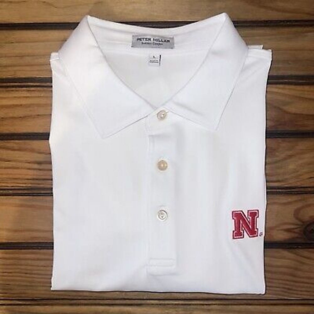 Peter Millar Nebraska Corn Huskers Golf Polo Shirt Mens Size Medium White *NEW